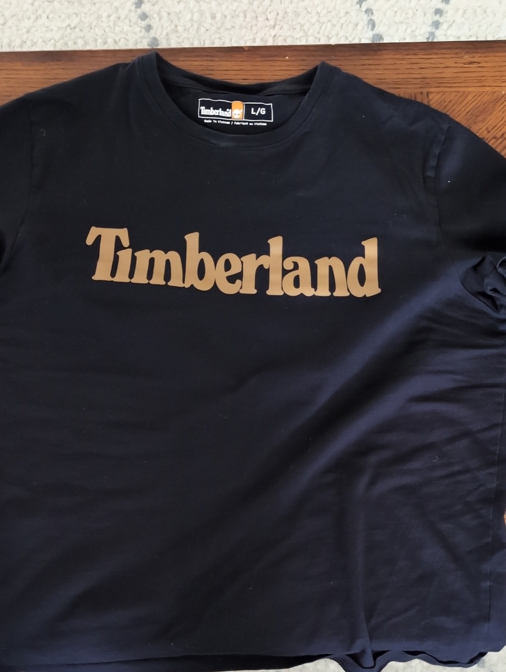 Timberland Black Tee with Brown Logo Text